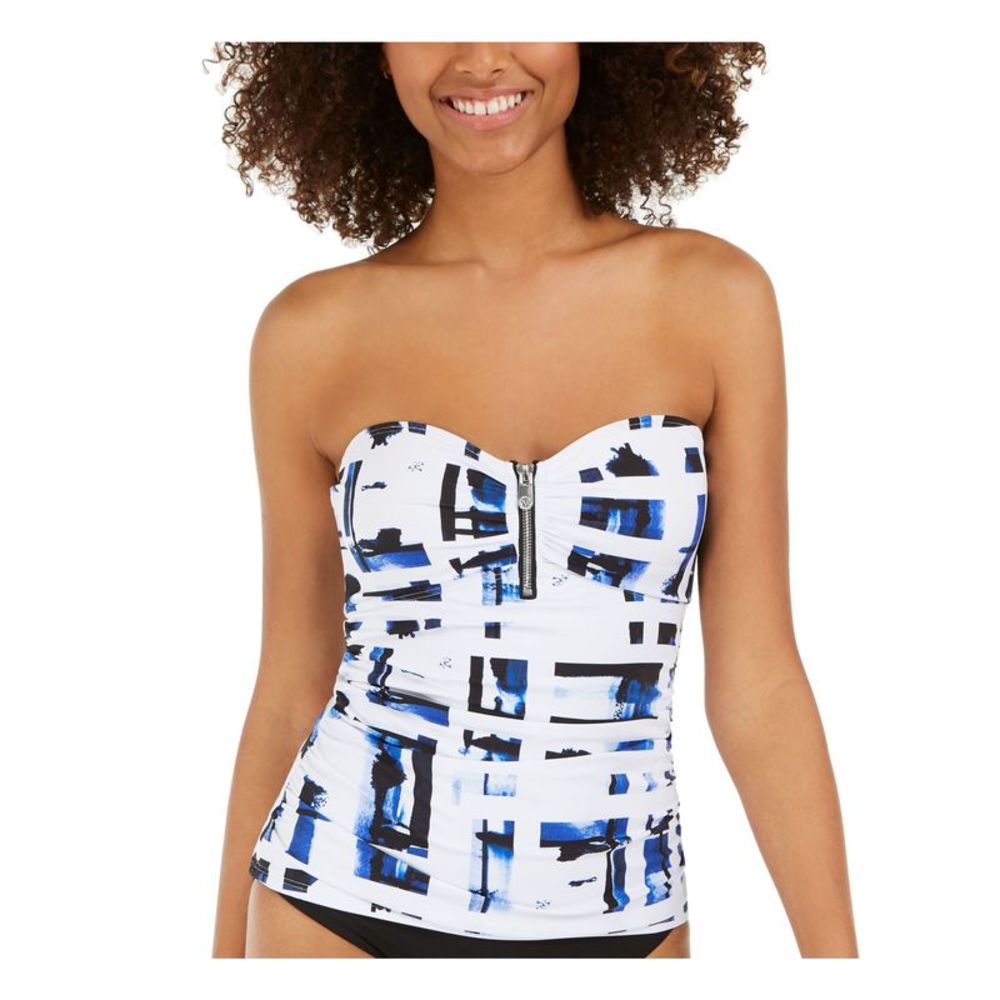 DKNY SWIM Women's White Zip-Front Sweetheart Bandeau Tankini Swimsuit Top XS